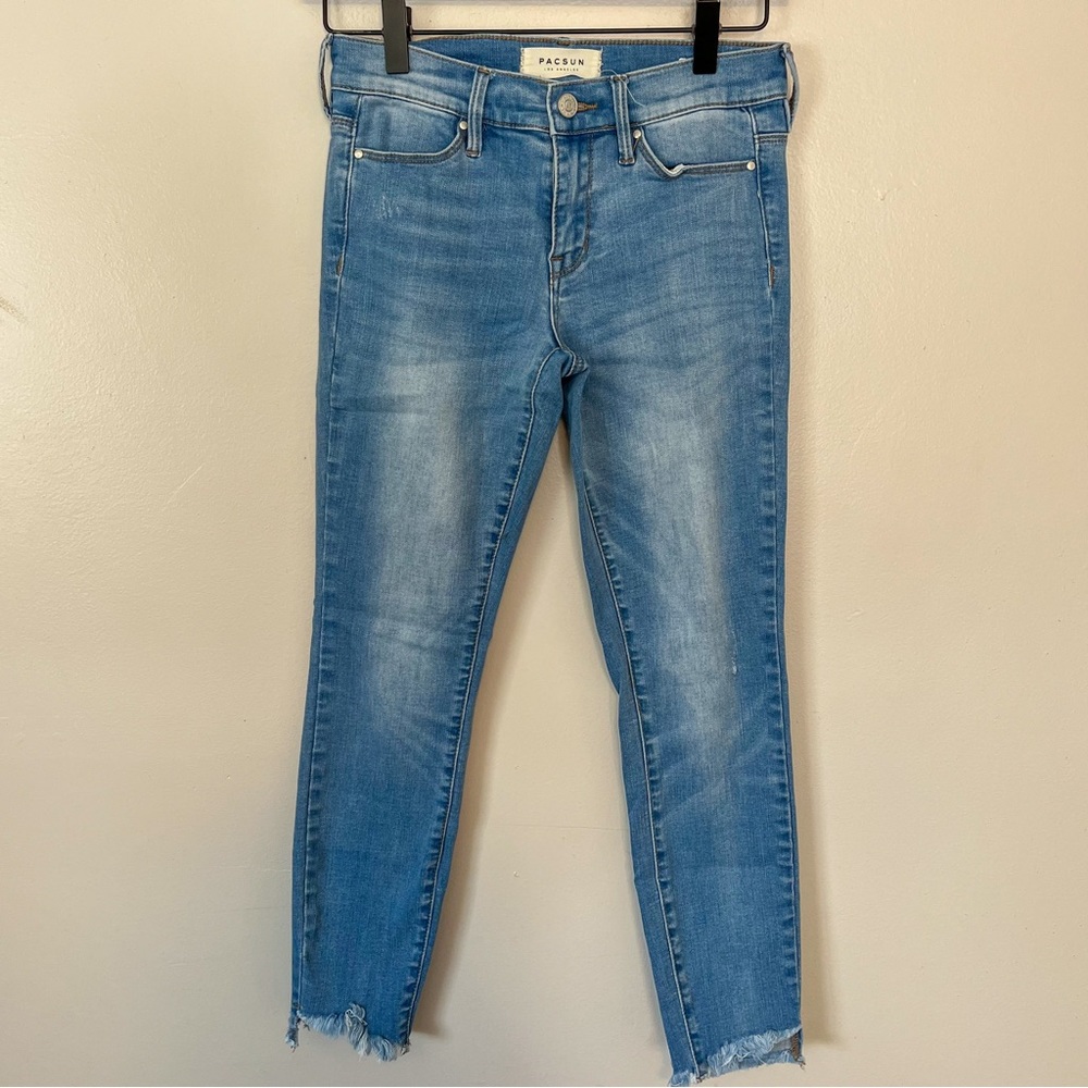PACSUN ankle jeggings skinny light wash distressed hem, light wash.